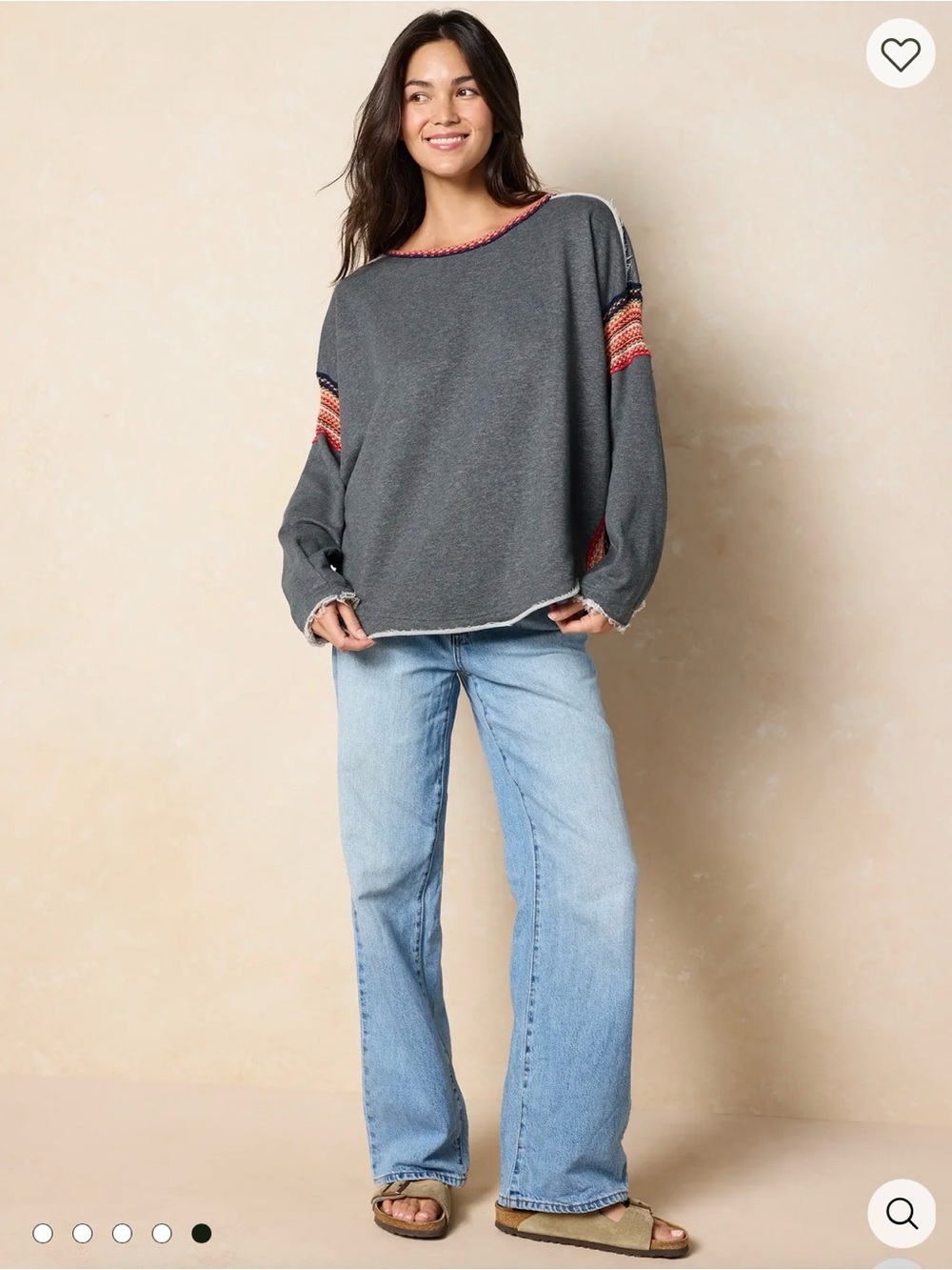 NATURAL LIFE Gray Sweatshirt with Red Multicolor Trim - Picture 4 of 7
